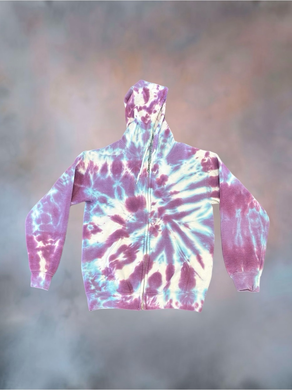 Women Gildan Heavy Blend Tie Dye Full Zip Hoodie Purple Blue White Size S